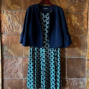 Jessica Howard * Sleeveless Dress with Cropped Jacket * Navy & Green * 14W